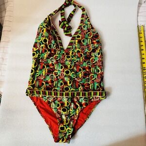 NEW Coogi Womens Red‎ Multi Tankini 2 Piece Swimsuit Size XLarge Vtg Y2K
